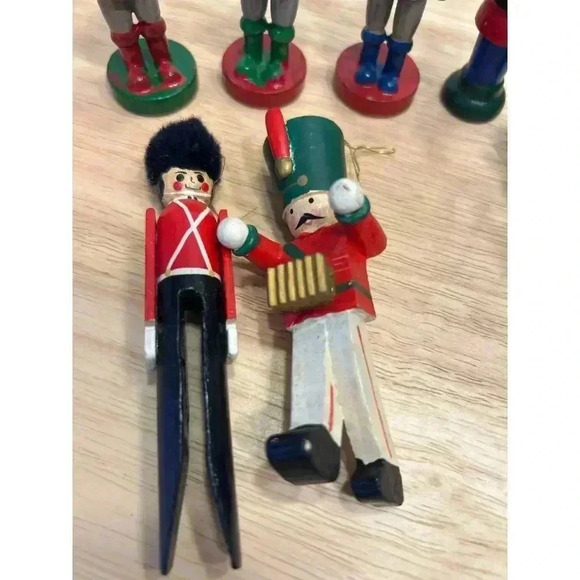 Vintage Lot of 8 wooden nutcracker -drummer ornaments hand painted 4" tall - Picture 5 of 5